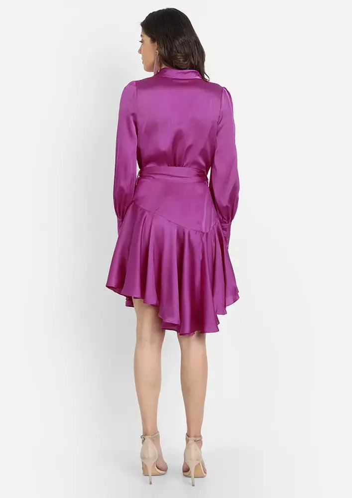 Satin Frill Detail Wrap Style Skater Dress IKI CHIC Private Ltd