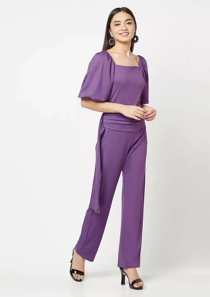 Puff Sleeves Wide Leg Waisted Jumpsuit IKI CHIC Private Ltd