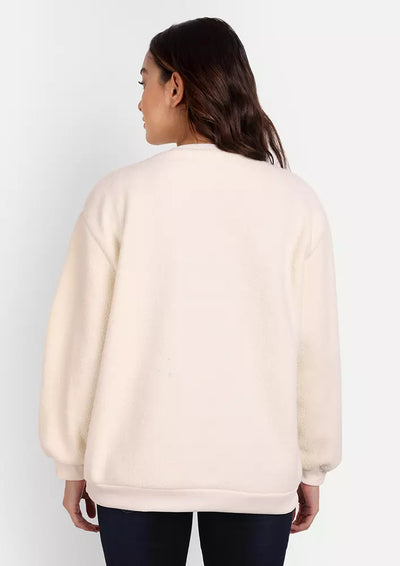 Off-White Fleece Oversized Sweatshirt With Teddy Print