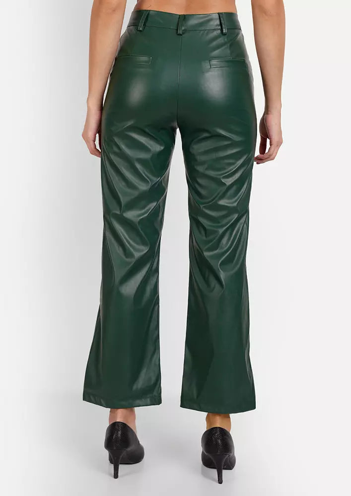 Green Faux Leather High Waist Wide Leg Pants