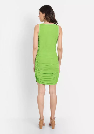 Green Ruched Sleeveless Bodycon Rib Dress