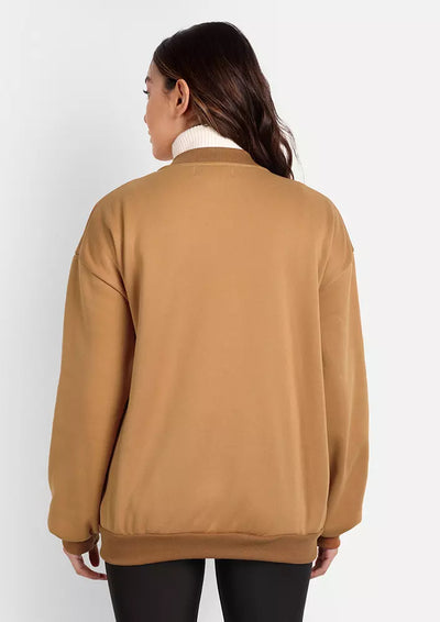 Brown Woolen Long Sleeve Varsity Jacket