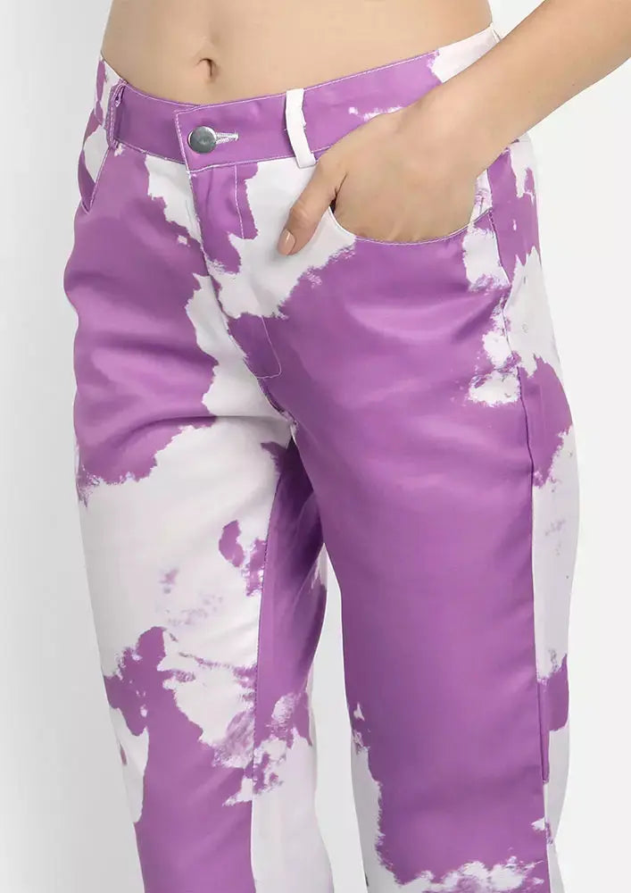 Purple Tie-Dye Coated Straight Fit Pants IKI CHIC Private Ltd