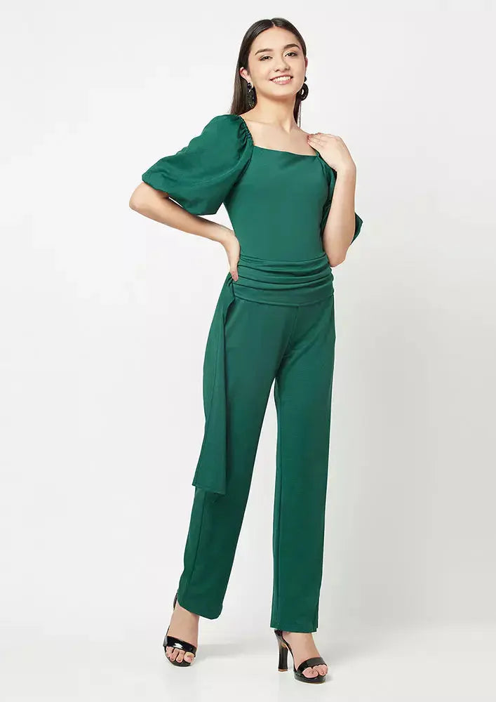 Puff Sleeves Wide Leg Waisted Jumpsuit IKI CHIC Private Ltd