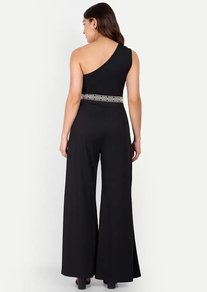 Black One Shoulder Wide Leg Jumpsuit IKI CHIC Private Ltd