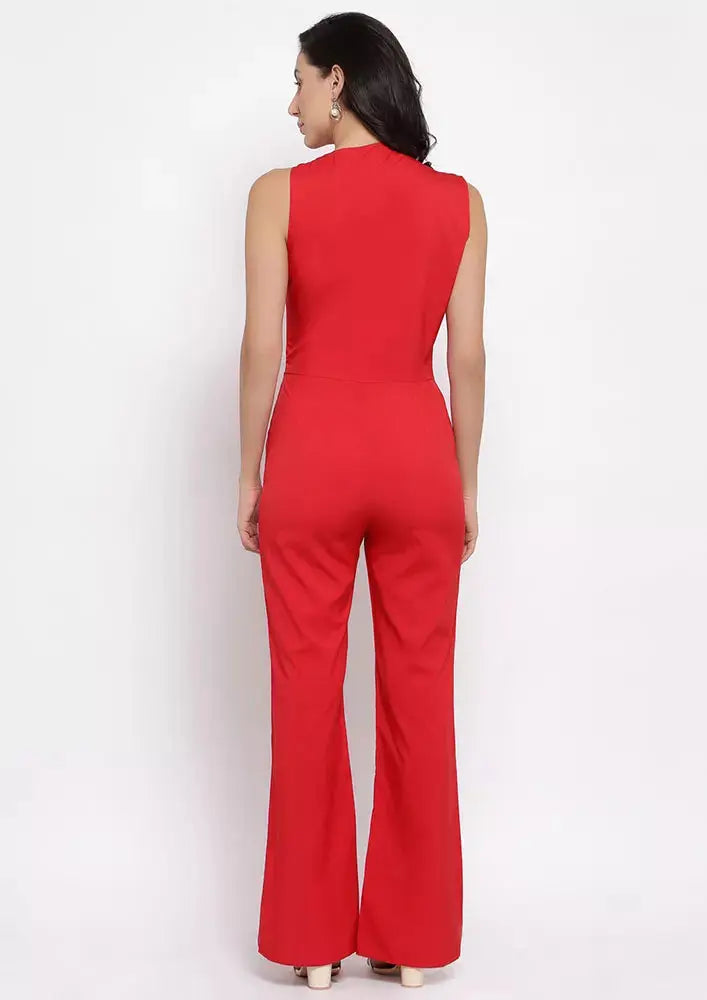 Slashed Neck Flared Jumpsuit IKI CHIC Private Ltd