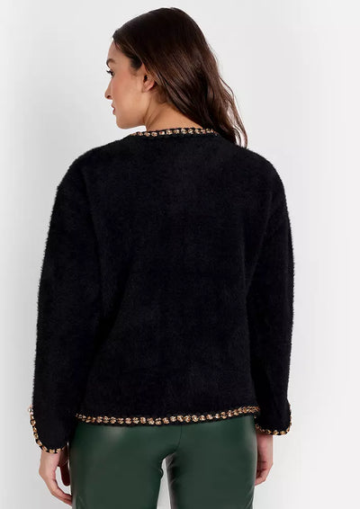 Black Short Mink Fur Front Button-Up Cardigan