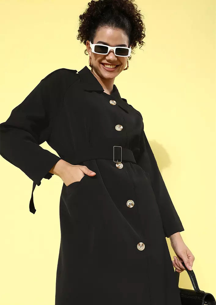 Black Oversize Woolen Trench Coat