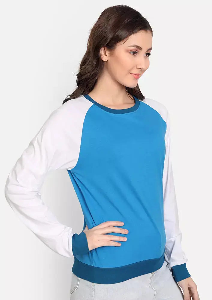 Blue Colourblock Full Sleeve Sweatshirt IKI CHIC