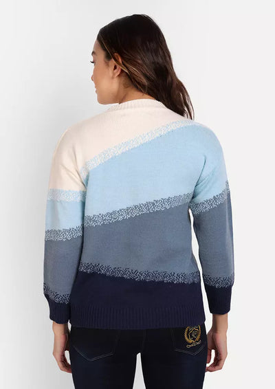 White & Blue Colorblock Knitted Pullover Sweater