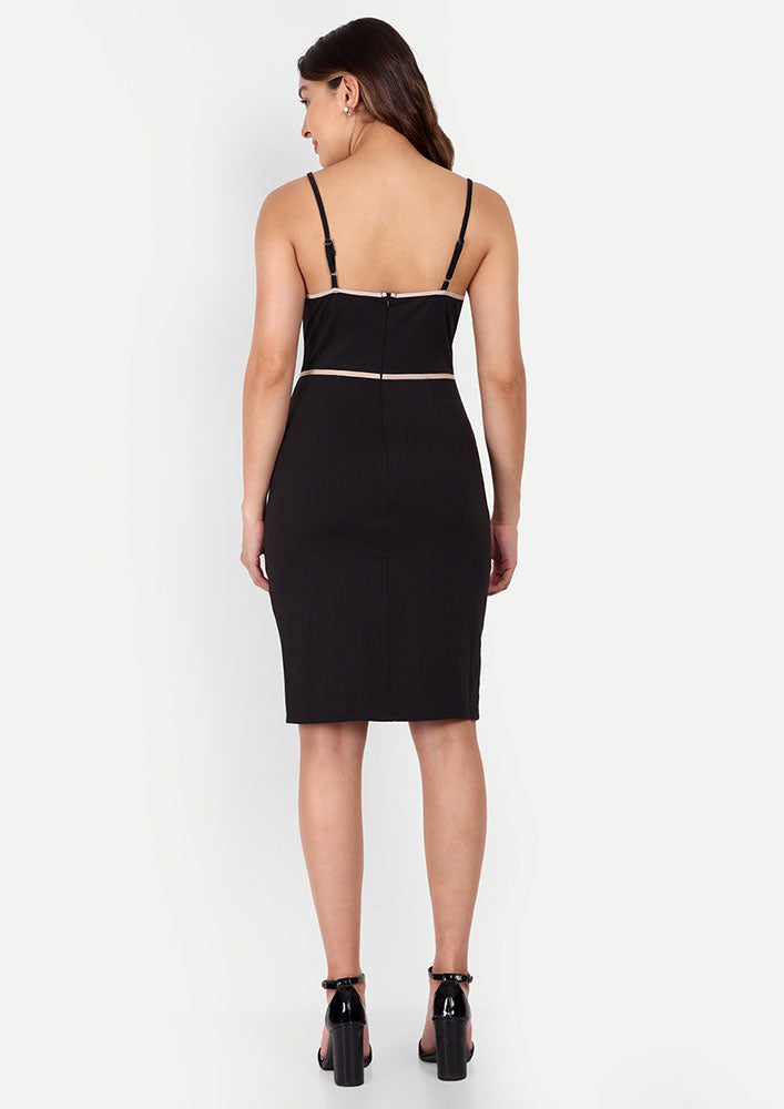 Black Sweetheart Neck Bodycon Dress With Contrast Binding
