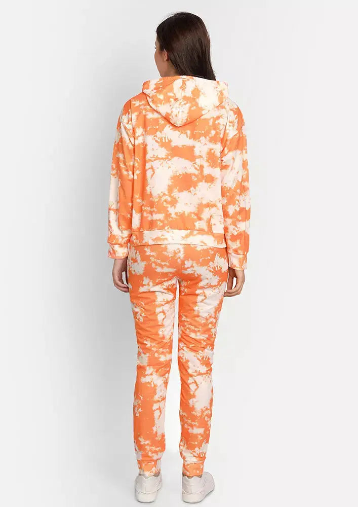 Orange Tie-Dye Oversized Hoodie With Joggers Set IKI CHIC