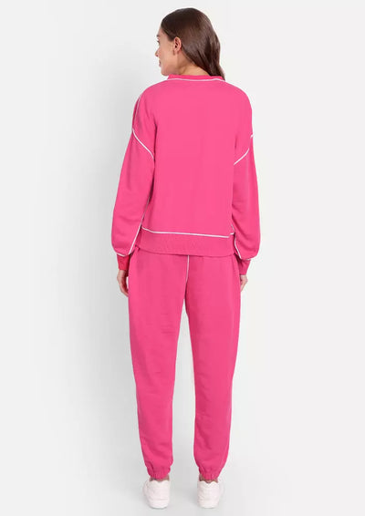 Hot Pink Jogger Set with White Piping Highlight