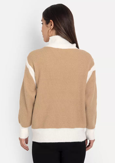 Beige Contrast Color Button Up Cardigan