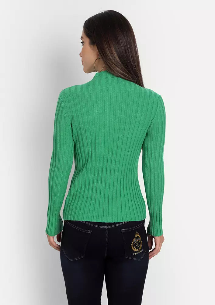 Green Fine Knit High Neck Bodyfit Top IKI CHIC Private Ltd