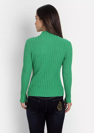 Green Fine Knit High Neck Bodyfit Top IKI CHIC Private Ltd