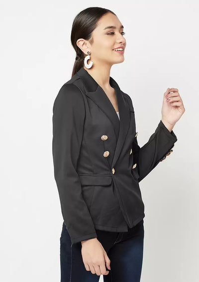 Black Fitted Double-breasted Blazer