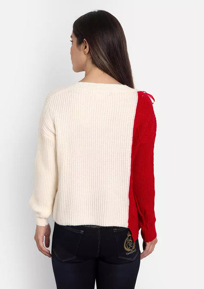 Colorblock Knitted Jumper With Tie-Up Detail