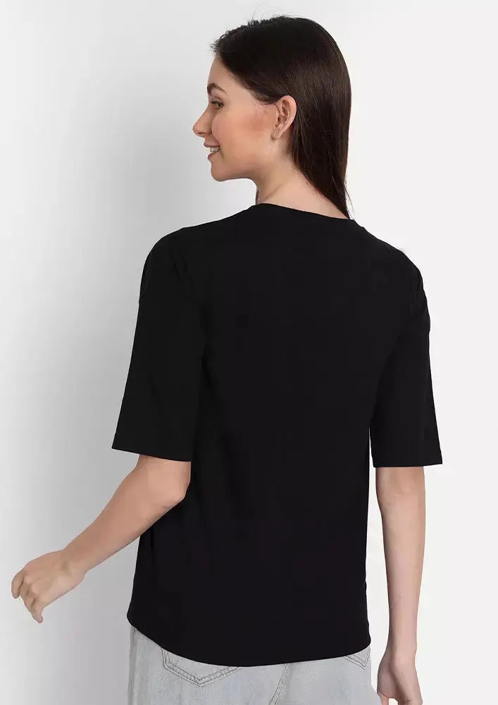 Black Printed Oversized Short Sleeve T-shirt IKI CHIC Private Ltd