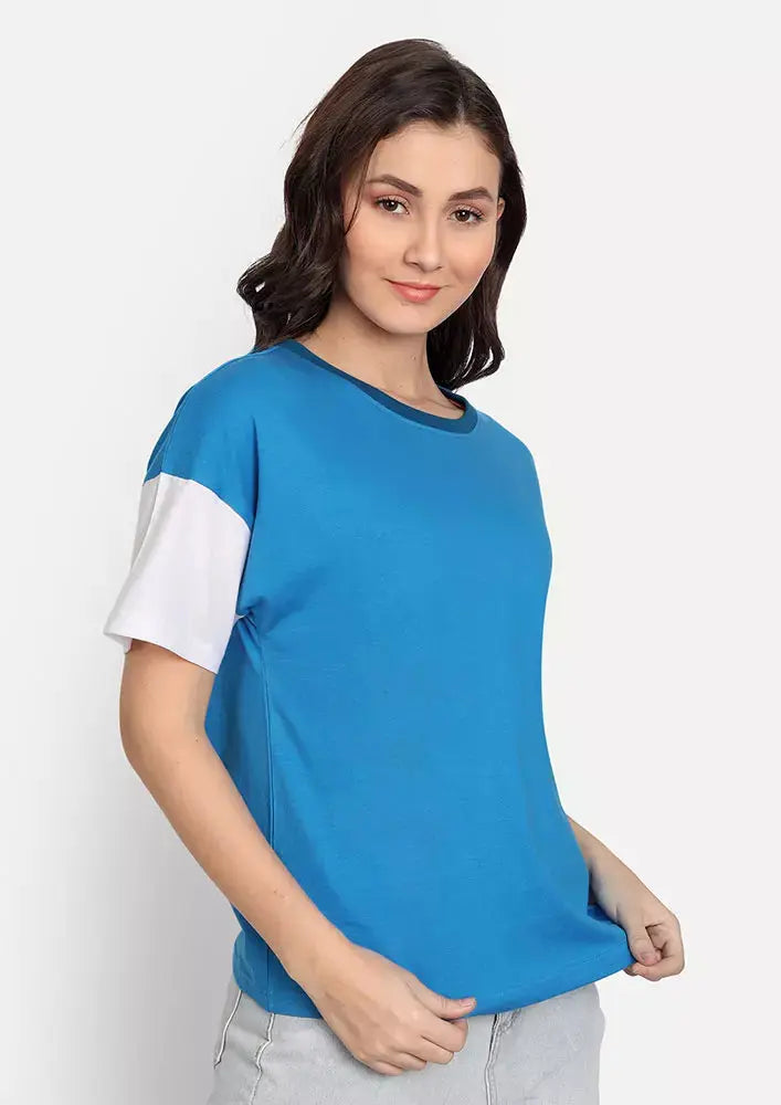 Blue Colourblock Short Sleeve T-Shirt IKI CHIC