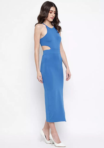 Blue Halterneck Cut-Out Midi Dress