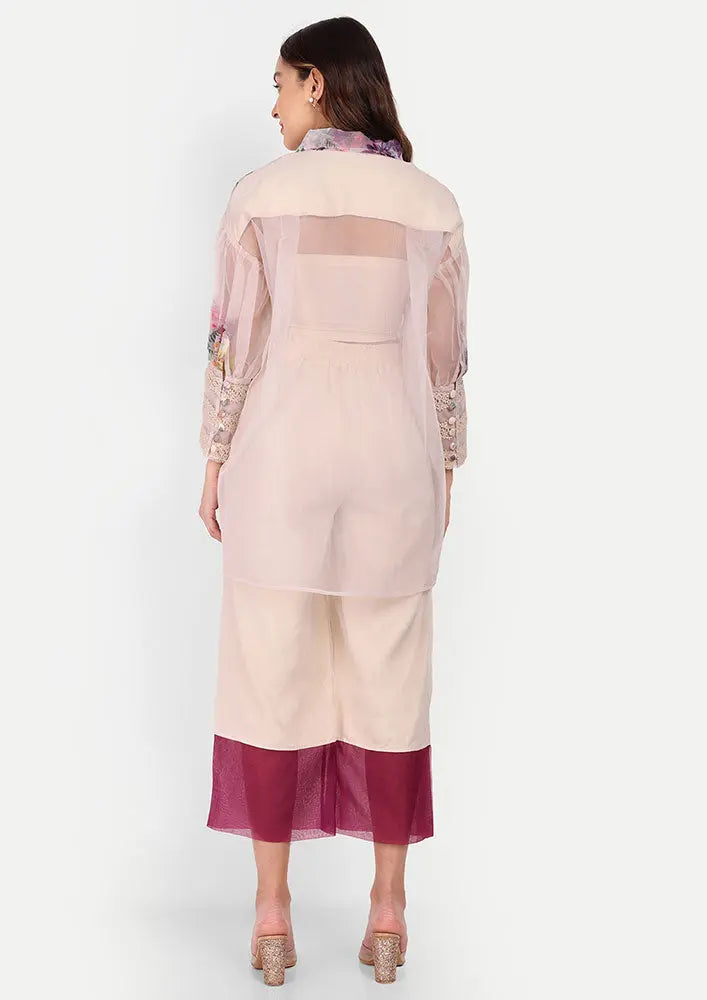 Organza Floral Print Oversize High-Low Top With Wide-Leg Pant Set IKI CHIC Private Ltd