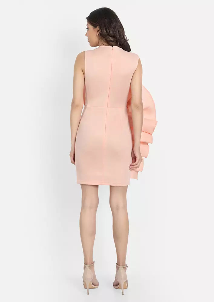 Pink Ruffle Detail  Mini Bodycon Party Dress