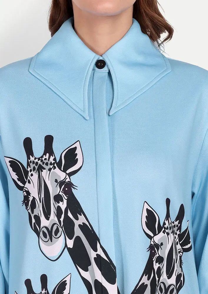 Giraffe Print Oversized Shirt With Orange Red Straight Pants Set IKI CHIC Private Ltd