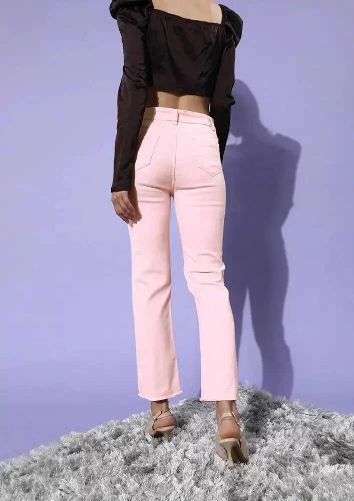 Pastel Peach Long Leg Straight Jeans IKI CHIC Private Ltd