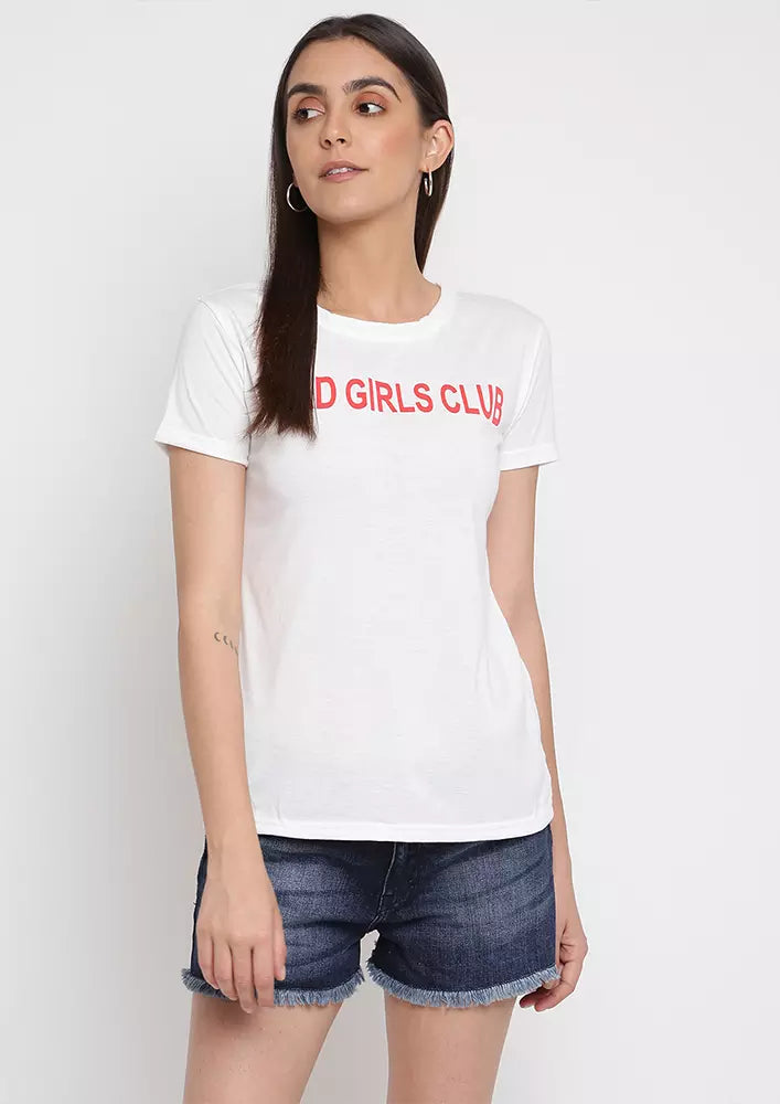 White Printed Basic T-shirt