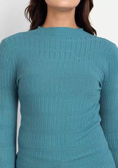 Turquoise Half Turtle Neck Knitted Jumper