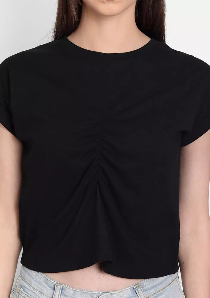 Black Front Gathered Short Sleeve Top