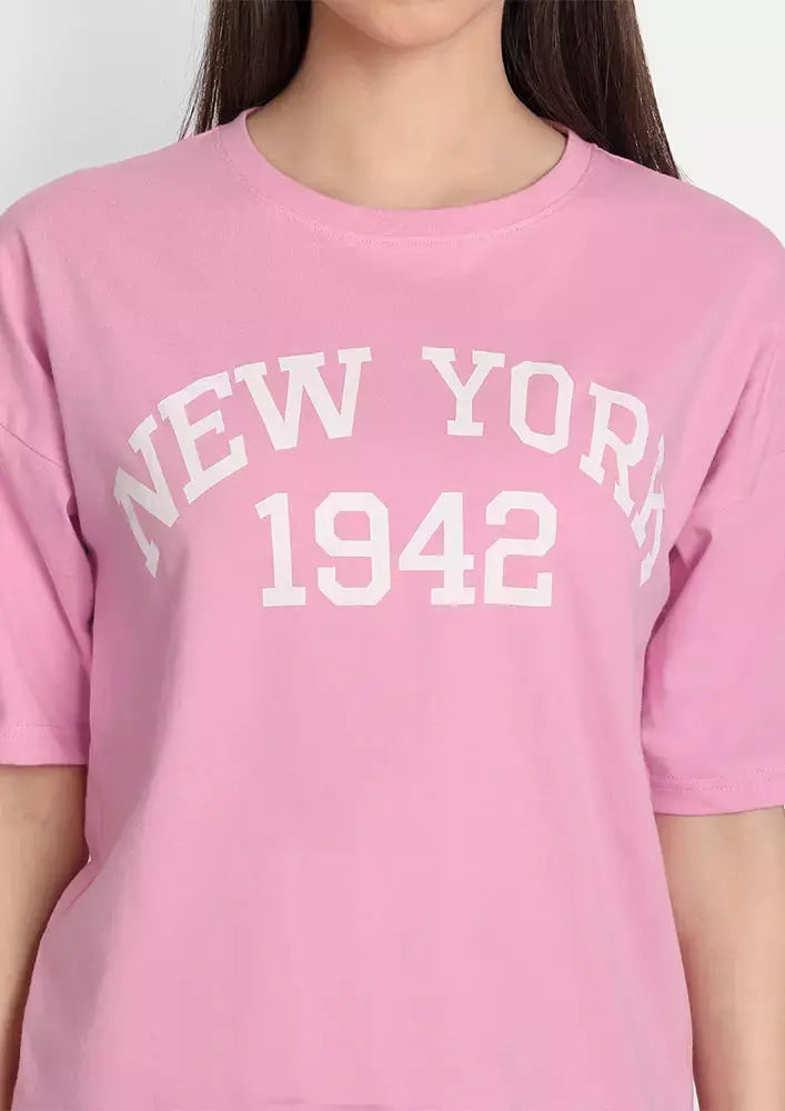 Pink Printed Oversized Short Sleeve T-Shirt IKI CHIC Private Ltd