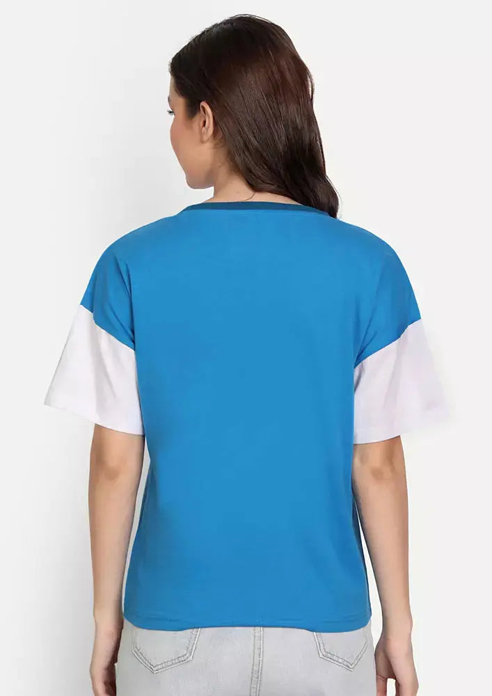 Blue Colourblock Short Sleeve T-Shirt IKI CHIC