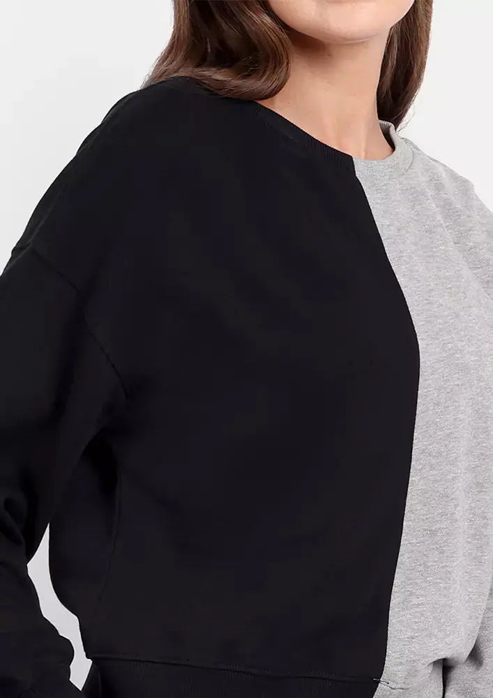 Black- Grey Round Neck Colourblocked Jogger Set IKI CHIC