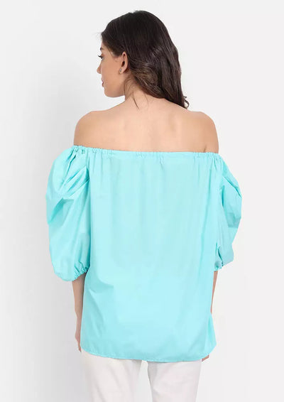 Turquoise Off Shoulder Balloon Sleeve Top