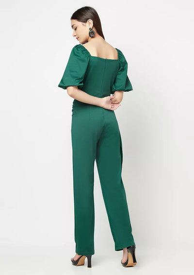 Puff Sleeves Wide Leg Waisted Jumpsuit