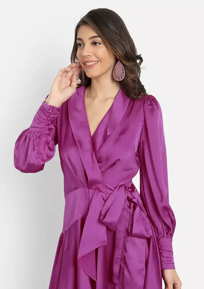 Satin Frill Detail Wrap Style Skater Dress IKI CHIC Private Ltd