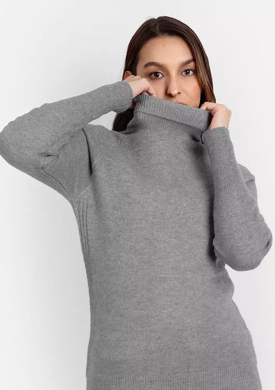 Grey Turtleneck Knitted Sweater