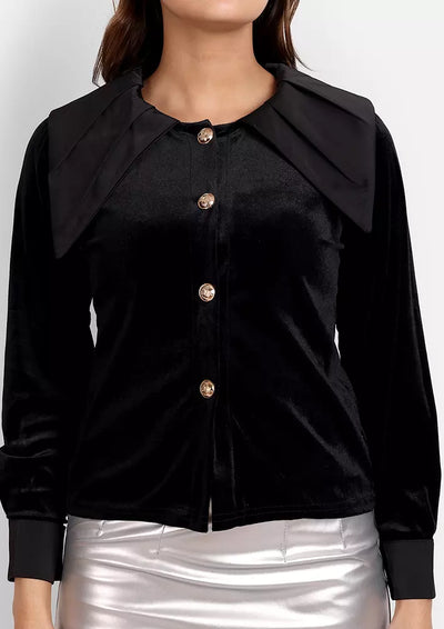 Black Velvet Shirt With Satin Collar & Cuffs