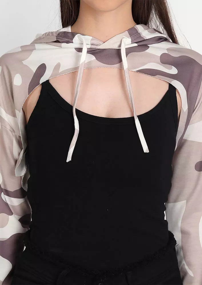 Camouflage Hooded Long Sleeve Crop Top