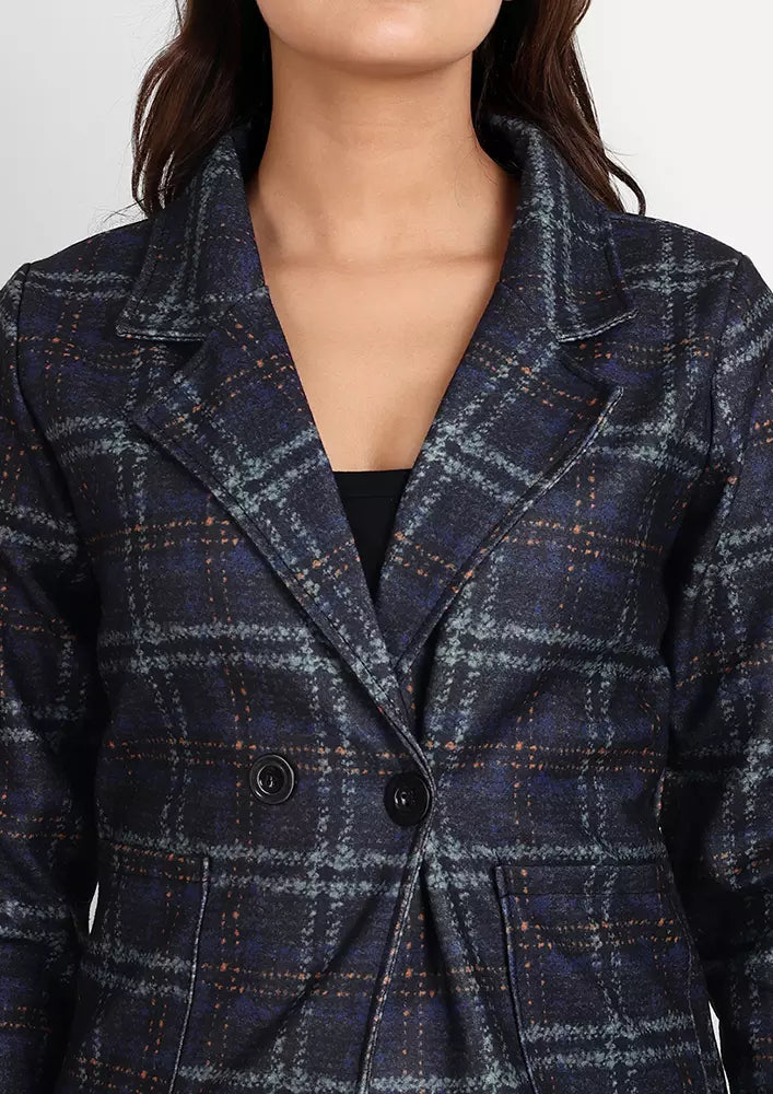 Single Breasted Plaid Short Jacket With Lapel Collar