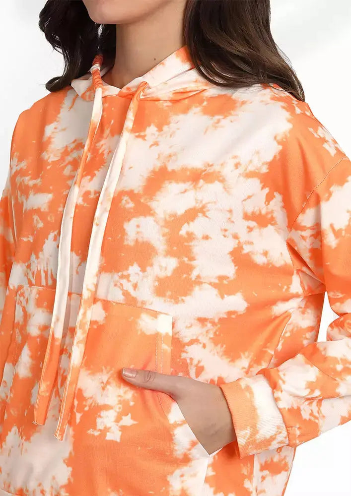 Orange Tie-Dye Oversized Hoodie With Joggers Set IKI CHIC