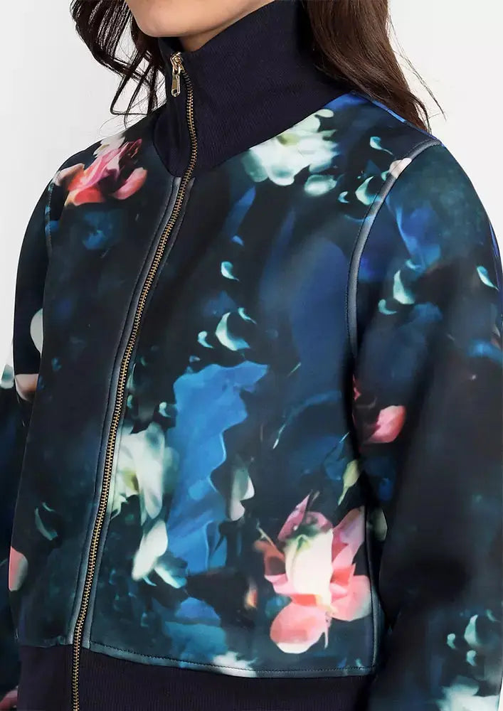 Blue Floral Print Scuba Jogger Set IKI CHIC Private Ltd