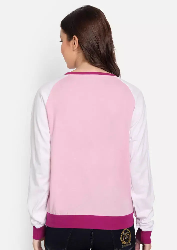 Pink Colourblock Full Sleeve Sweatshirt IKI CHIC