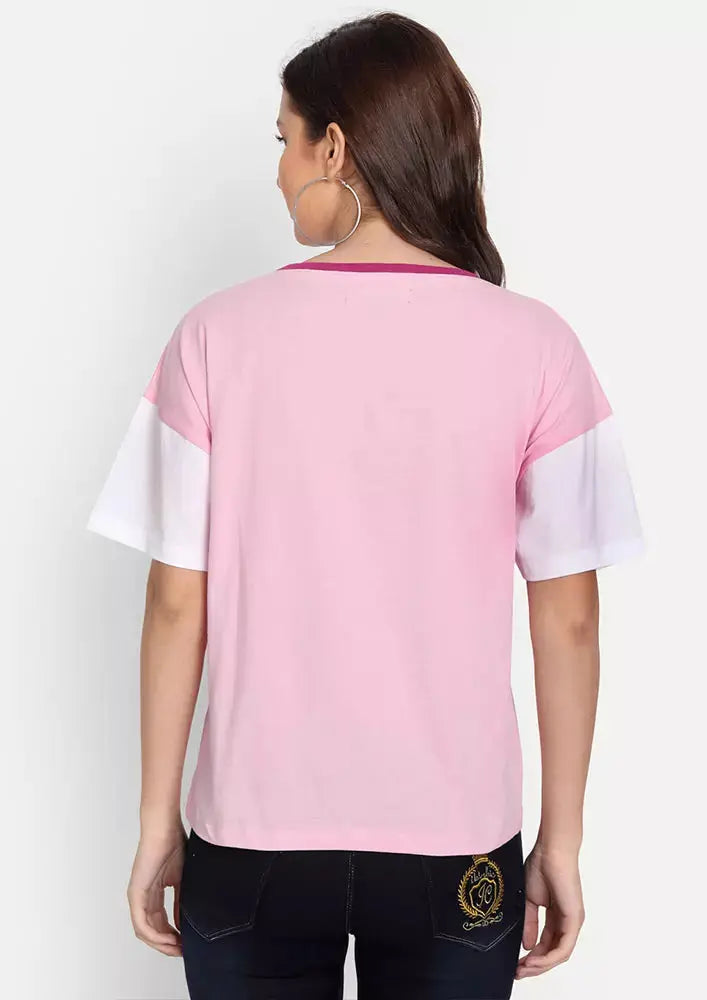 Pink Colourblock Short Sleeve T-Shirt IKI CHIC