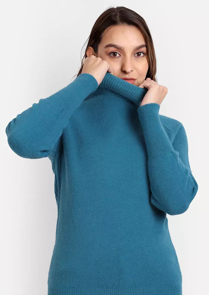 Blue Turtleneck Knitted Sweater