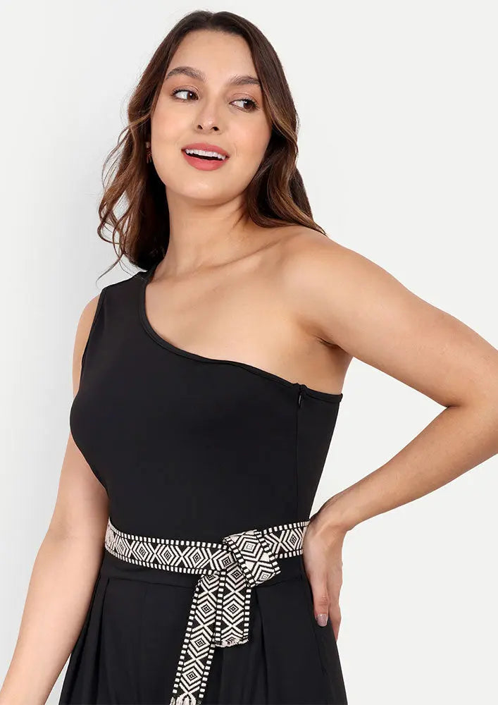 Black One Shoulder Wide Leg Jumpsuit IKI CHIC Private Ltd