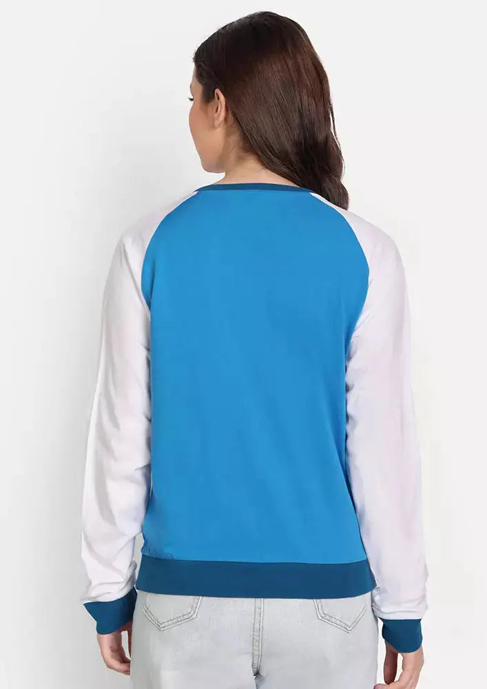 Blue Colourblock Full Sleeve Sweatshirt IKI CHIC