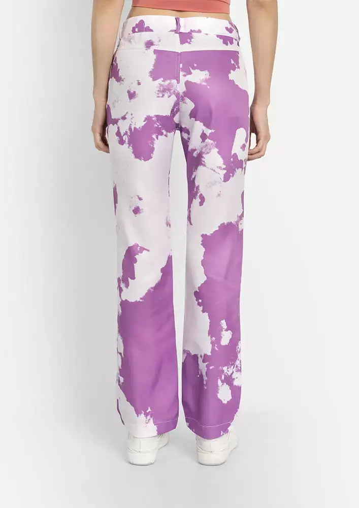 Purple Tie-Dye Coated Straight Fit Pants IKI CHIC Private Ltd
